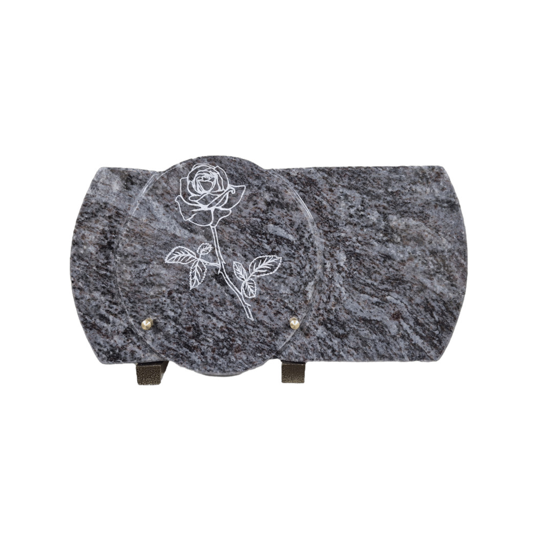 Plaque funéraire en granit Orion avec rose gravée (35x20cm)