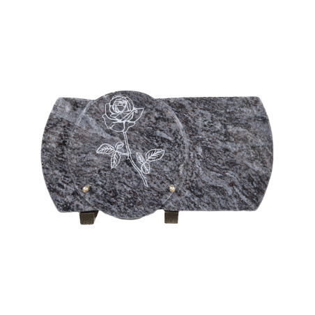 Plaque funéraire en granit Orion avec rose gravée (35x20cm)