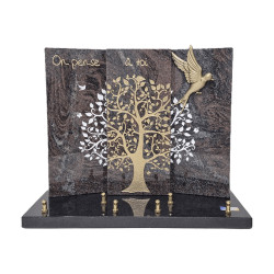 Plaque Triptyque en granit Paradiso arbre de vie (40x32cm)
