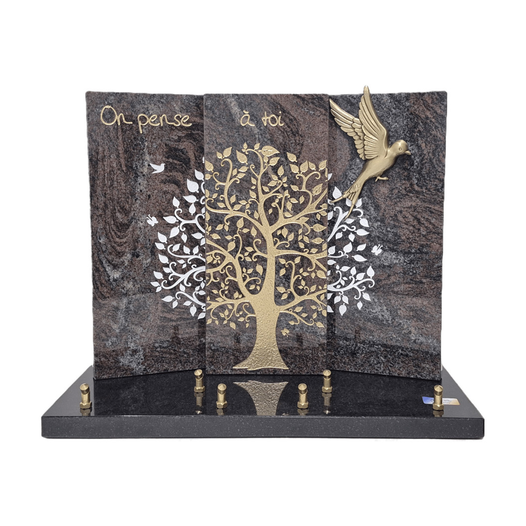 Plaque Triptyque en granit Paradiso arbre de vie (40x32cm)