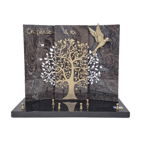 Plaque Triptyque en granit Paradiso arbre de vie (40x32cm)