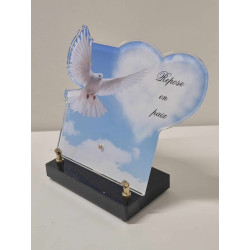 Plaque Funéraire découpée en forme de colombe (18x22cm)