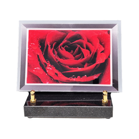 Plaque funéraire en plexiglass forme rectangle rose rouge (19x13cm)