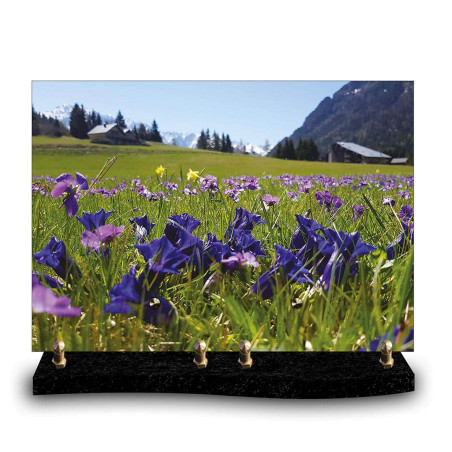 Plaque funéraire rectangle champ de fleurs à la montagne (34x24cm)
