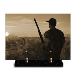 Plaque funéraire rectangle chasseur avec son fusil de dos (29x21cm)