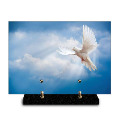 Plaque funéraire rectangle colombe à droite avec ciel bleu (29x21cm)