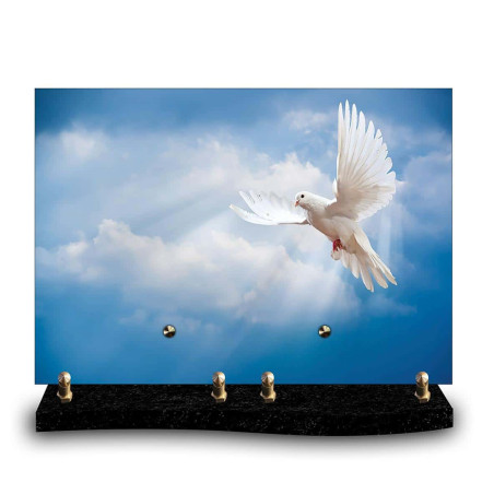Plaque funéraire rectangle colombe à droite avec ciel bleu (34x24cm)