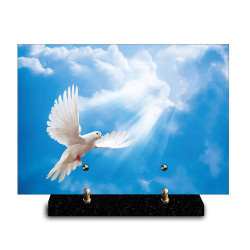 Plaque funéraire rectangle colombe à gauche avec ciel bleu (29x21cm)