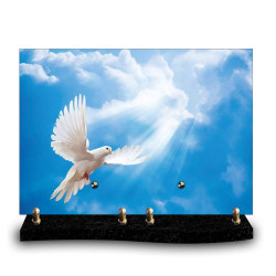 Plaque funéraire rectangle colombe à gauche avec ciel bleu (34x24cm)