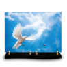 Plaque funéraire rectangle colombe à gauche avec ciel bleu (34x24cm)