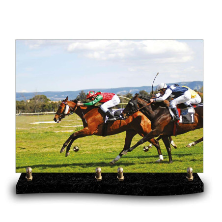 Plaque funéraire rectangle course hippique (34x24cm)