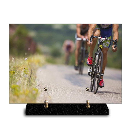 Plaque funéraire rectangle groupe de cyclistes (29x21cm)