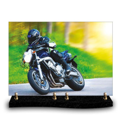 Plaque funéraire cadre photo de motard dans un virage (34x24cm)