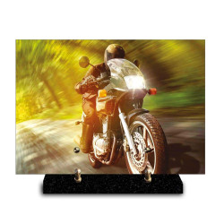 Plaque funéraire cadre photo d'un motard sur la route (29x21cm)
