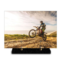 Plaque funéraire rectangle photo d'une moto de cross (29x21cm)
