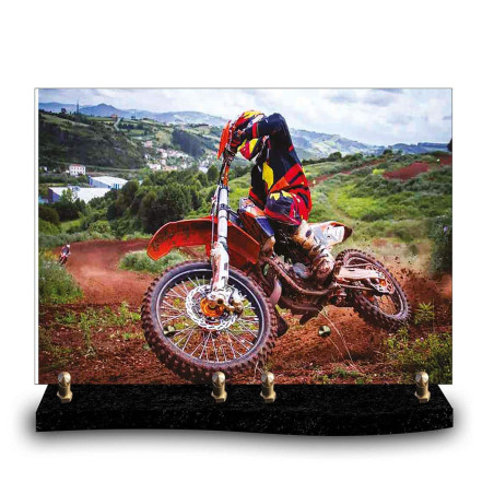 Plaque funéraire moto cross et son pilote en pleine action (34x24cm)
