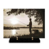 Plaque funéraire photo d'un pêcheur sur le lac (29x21cm)