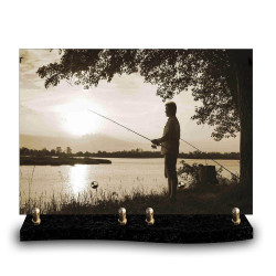 Plaque funéraire photo d'un pêcheur sur le lac (34x24cm)
