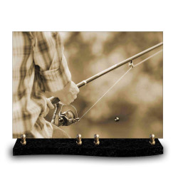 Plaque funéraire rectangle pêcheur tenant une canne à pêche (34x24cm)