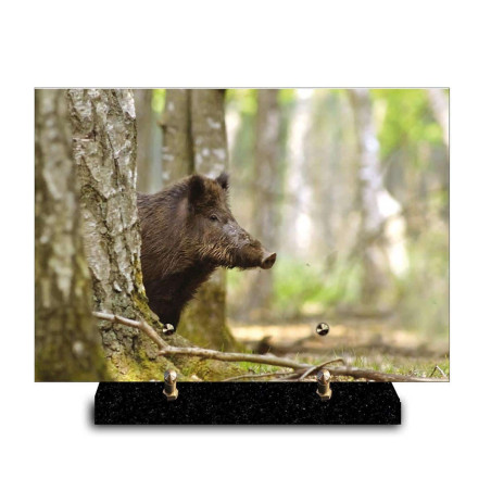 Plaque funéraire rectangle photo sanglier en forêt (29x21cm)