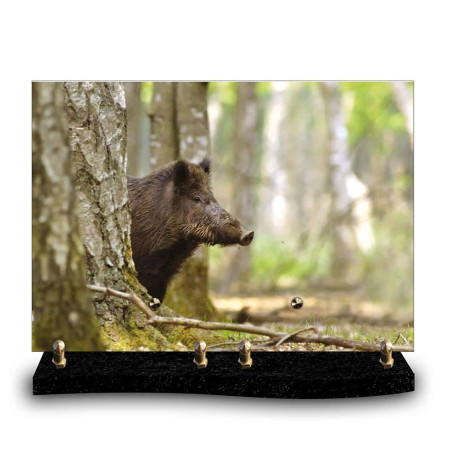 Plaque funéraire rectangle photo sanglier en forêt (34x24cm)