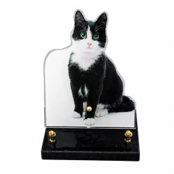 Plaque Funéraire découpée en forme de chat noir et blanc (21x16cm)