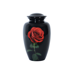 Urne cinéraire en aluminium avec décor rose rouge