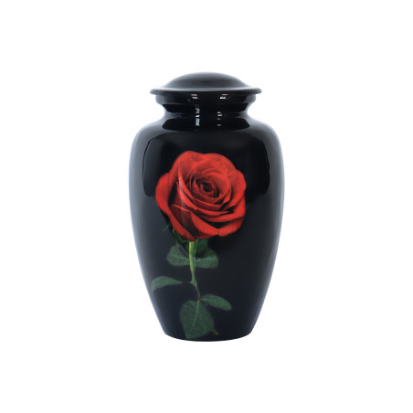 Urne cinéraire en aluminium avec décor rose rouge
