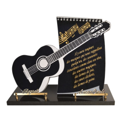 Plaque Funéraire en forme de guitare et notes de musique