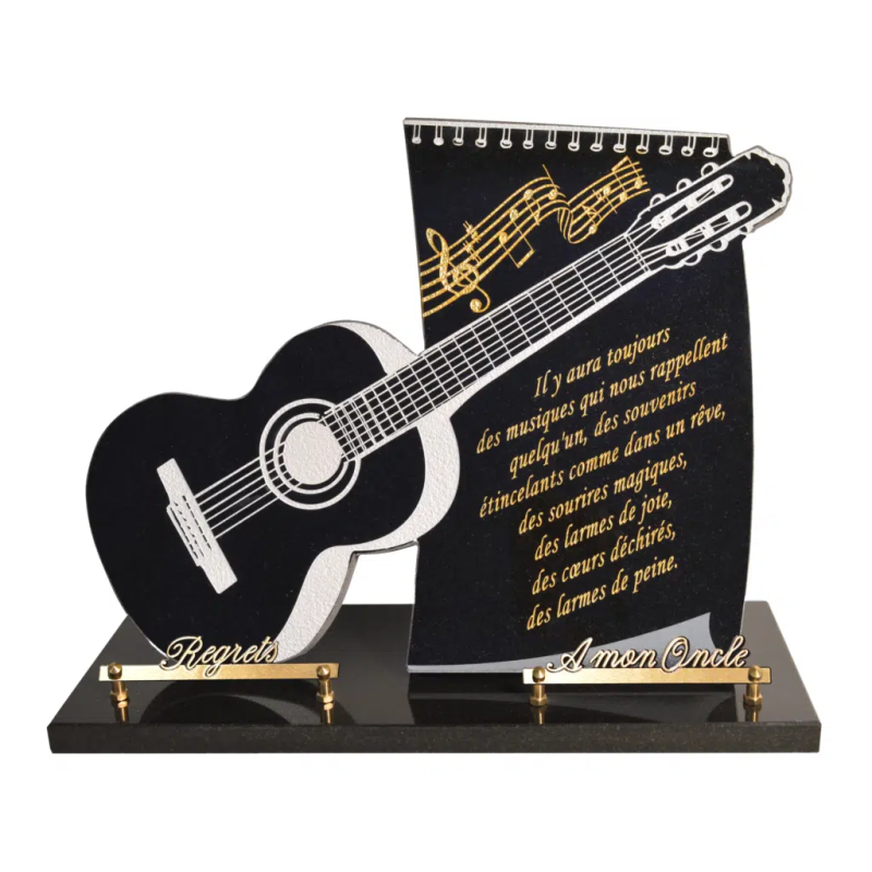 Plaque Funéraire en forme de guitare et notes de musique