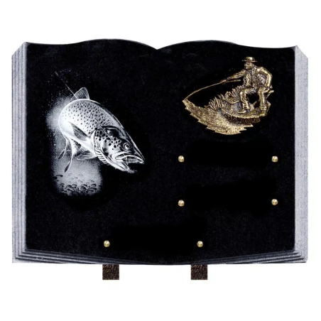 Plaque Funéraire en forme de livre thème pêche & nature