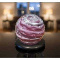 Plaque funéraire en granit et boule de sulfure de verre Rose