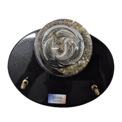 Plaque funéraire en granit et boule de sulfure de verre (20x12cm)