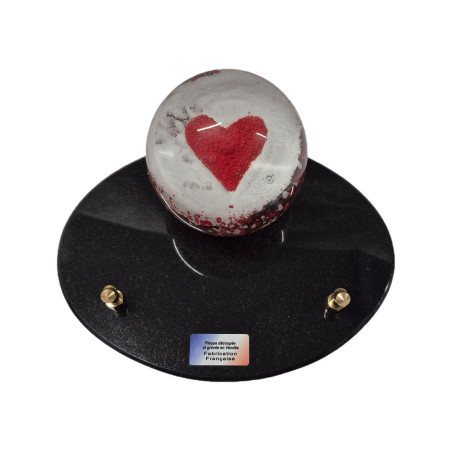 Plaque funéraire en granit et boule de sulfure de verre 10 cm de diamètre Cœur