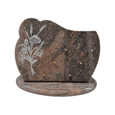 Plaque funéraire en granit Himalaya avec bouquet Champêtre (41x32cm)